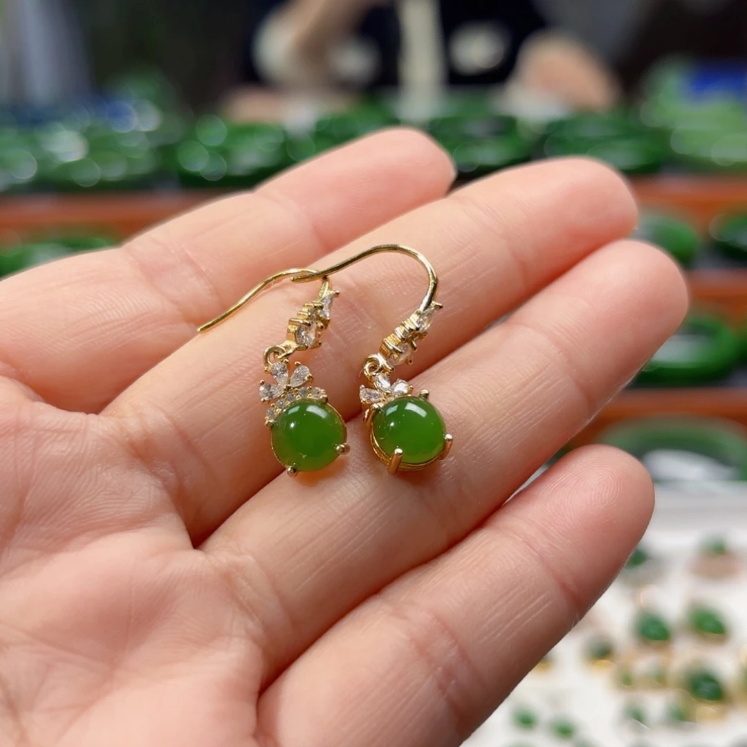 和田玉银S925镶嵌耳饰