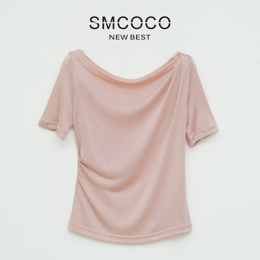 【重磅夏款】重工简约轻奢时尚休闲百搭气质一字领上衣T恤17083