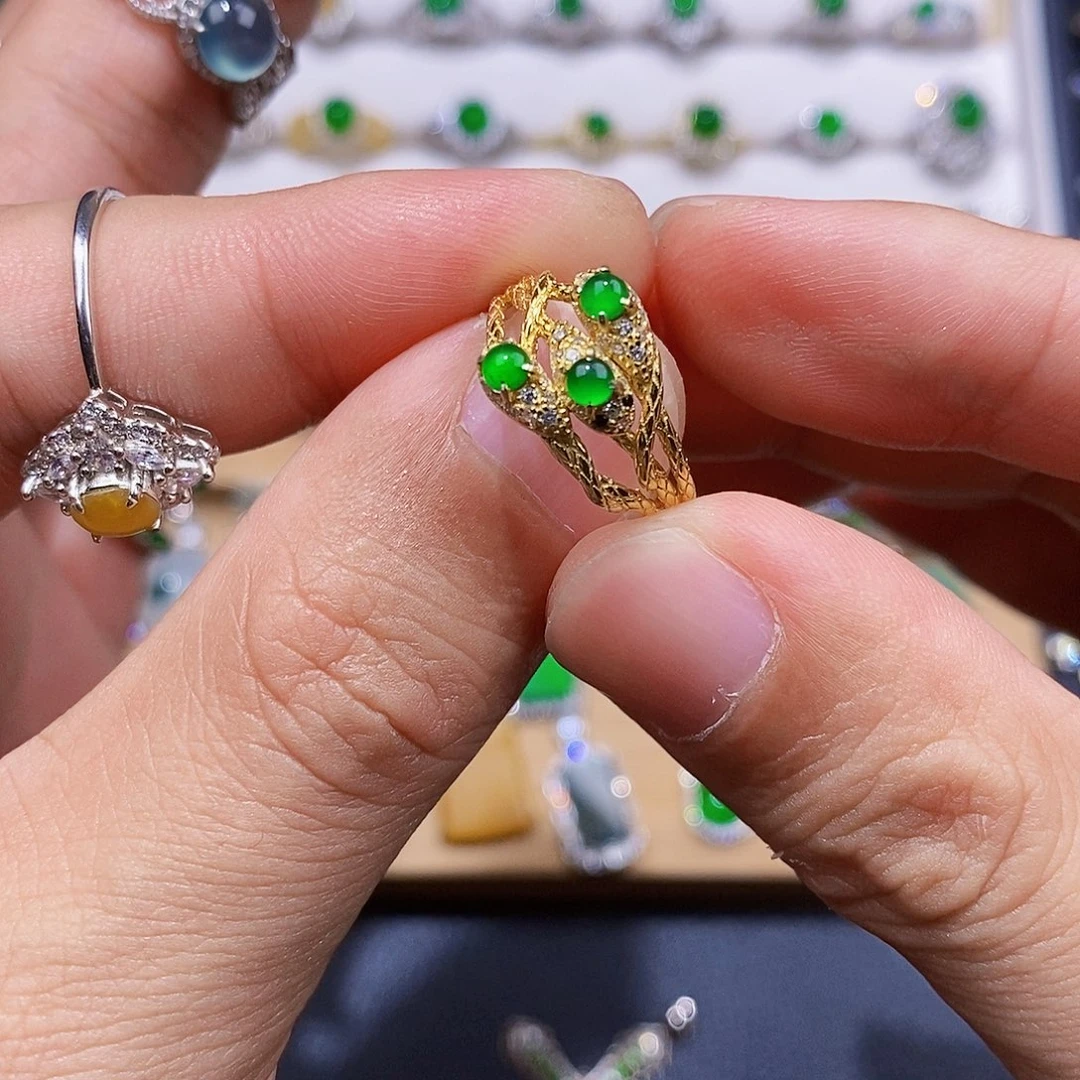 银S925镶嵌戒指翡翠戒指