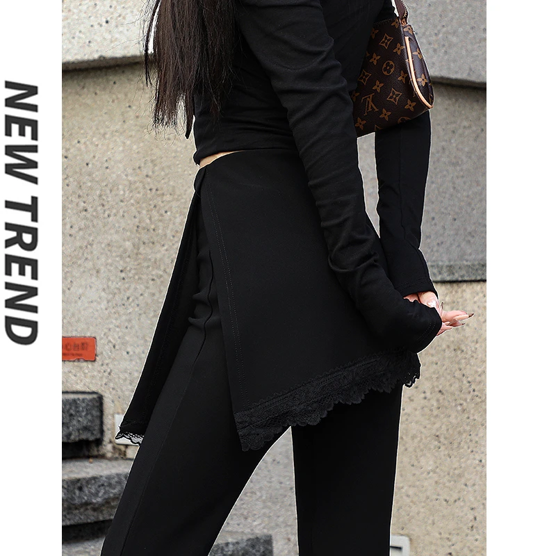 2025春夏新款假两件裤裙一体喇叭女裤修身显瘦弹力屁帘微喇女装