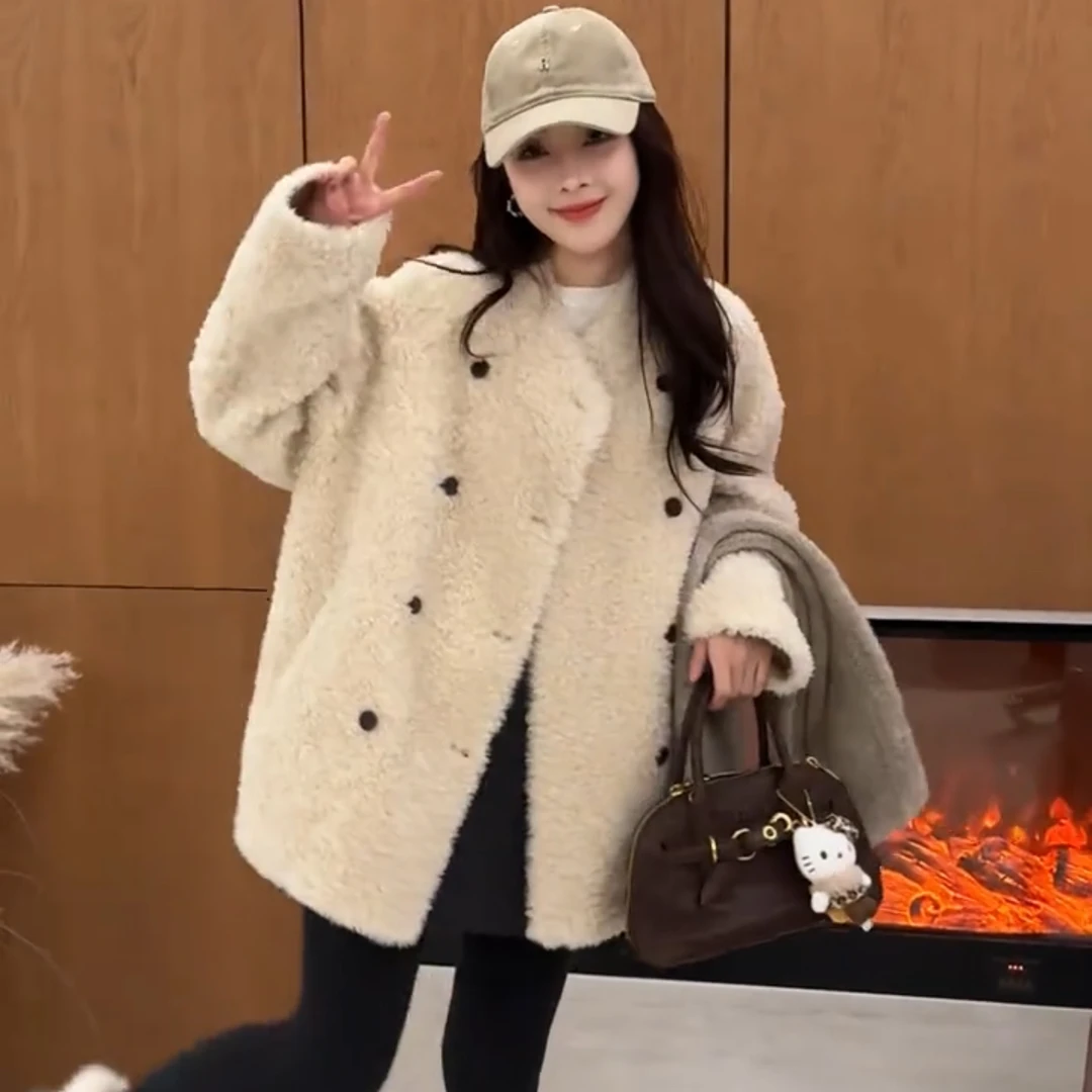 爆款加厚气质保暖外套女2025冬季新款双排扣宽松显瘦洋气好看大衣