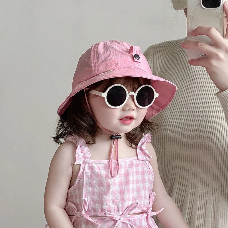 儿童可拆卸墨镜渔夫帽宝宝夏季速干遮阳帽男女童新款防紫外线帽子