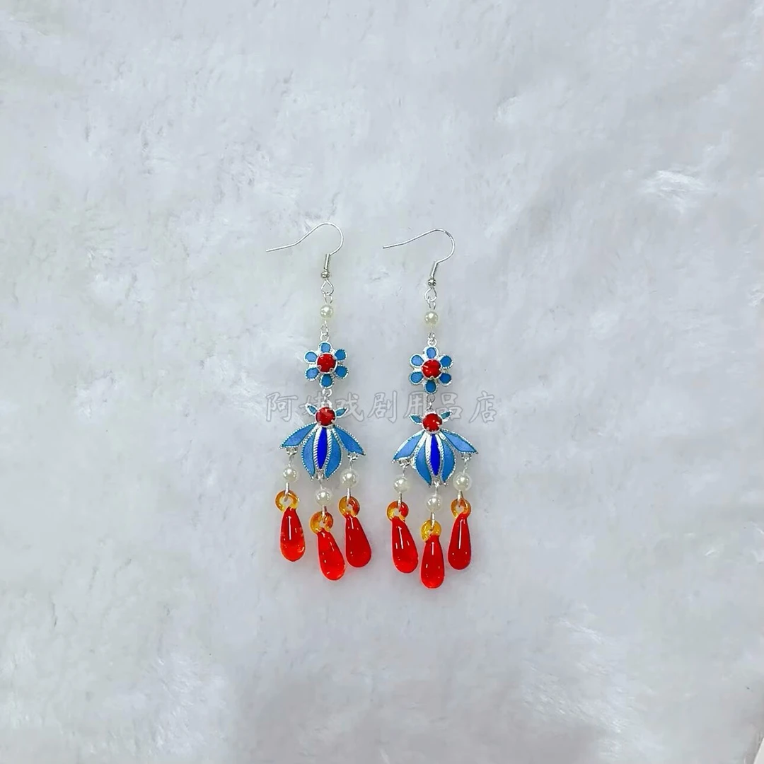 黄梅戏越剧古装发饰中国风头饰戏曲装饰旦角花旦景泰蓝流苏耳环