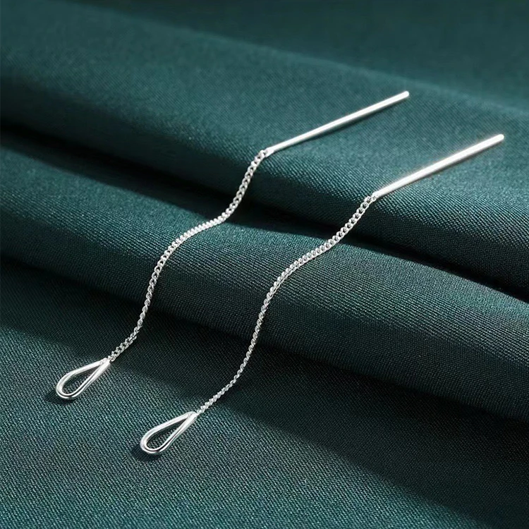 足银耳饰 扣扣 流苏款女耳钉简约百搭耳坠气质光面养耳洞999足银