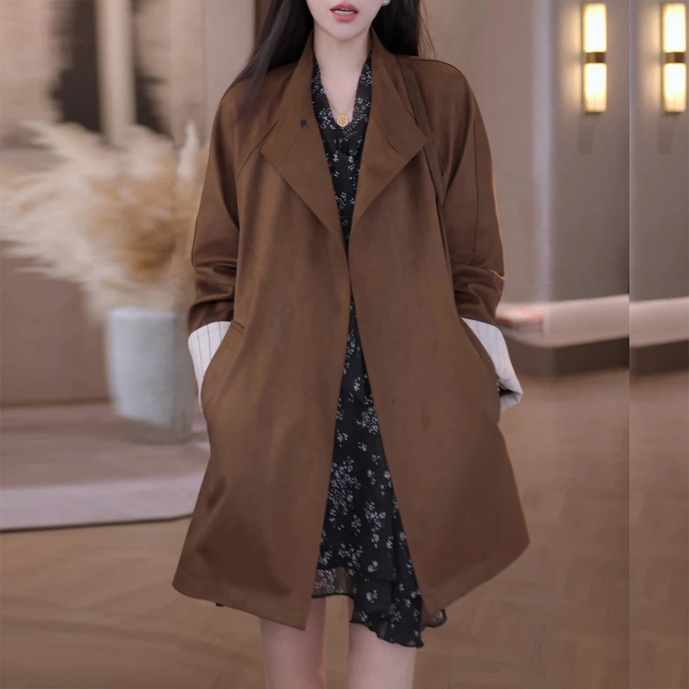法式复古中长款风衣外套女2025春秋新款气质大衣宽松时尚开衫上衣