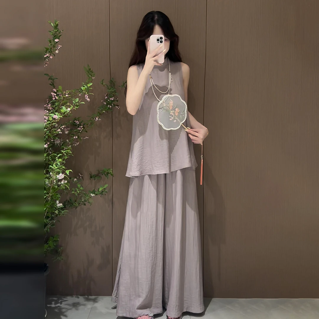 新中式国风无袖连衣裙子女夏季2025新款小个子清冷感禅意套装裙裤