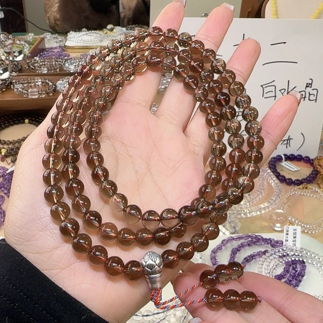 手串未镶嵌水晶天然茶晶全净体108卡8.5mm念珠