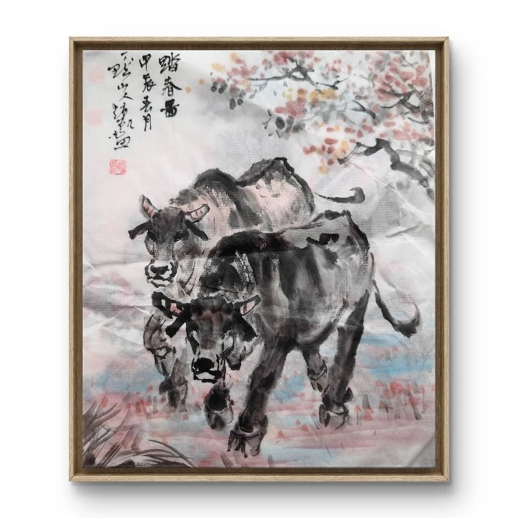 踏春图手绘作品原创