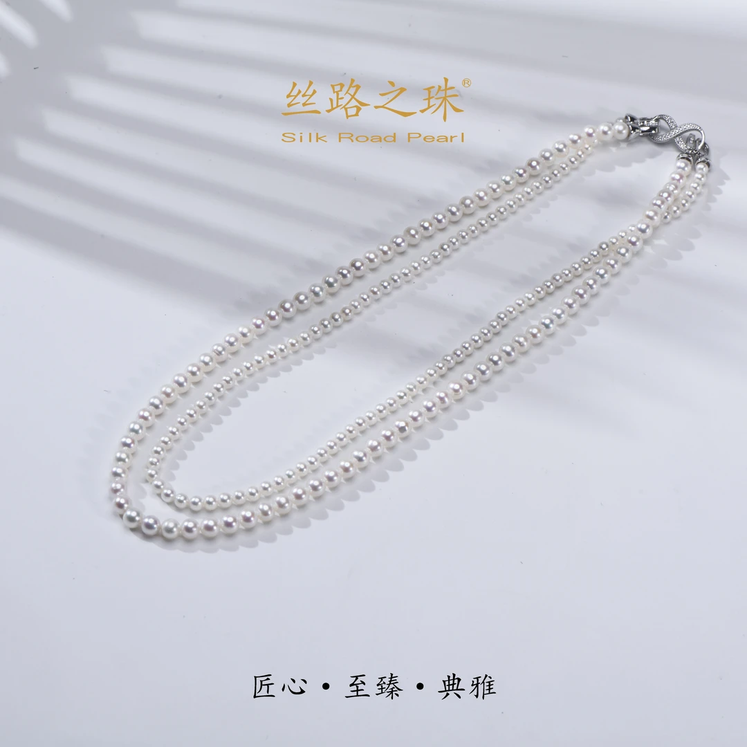 淡水珍珠项链蕾丝款双层叠戴3-5mm气质时尚百搭多层小米珠