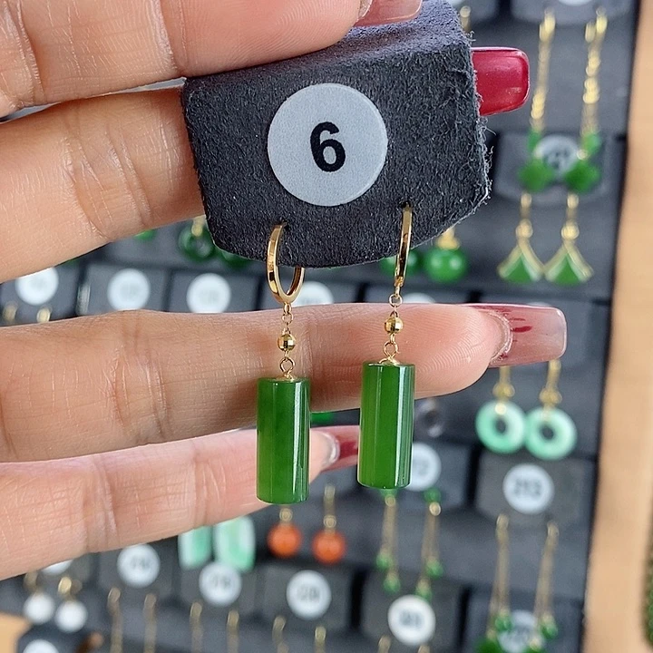 和田玉耳饰18K金镶嵌