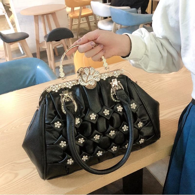 时尚水钻女包2025新款质感单肩斜挎百搭手提包镶钻大容量女士包包