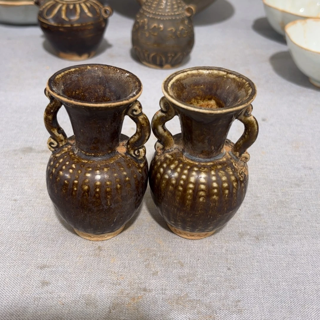 学***瓷陶摆件将乐窑酱釉小花瓶