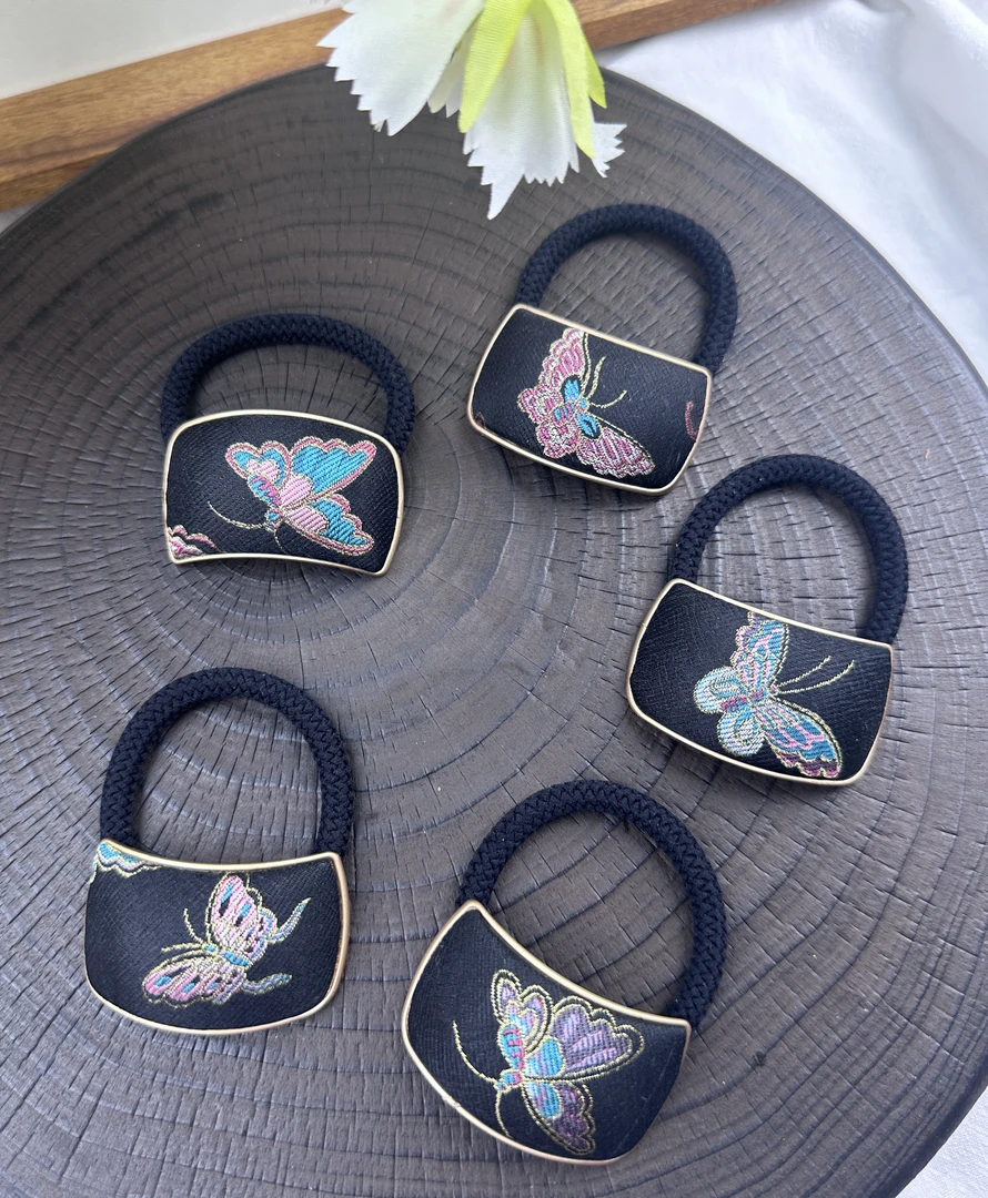 宋锦手工饰品蝴蝶马尾扣简约头绳新中式国风复古