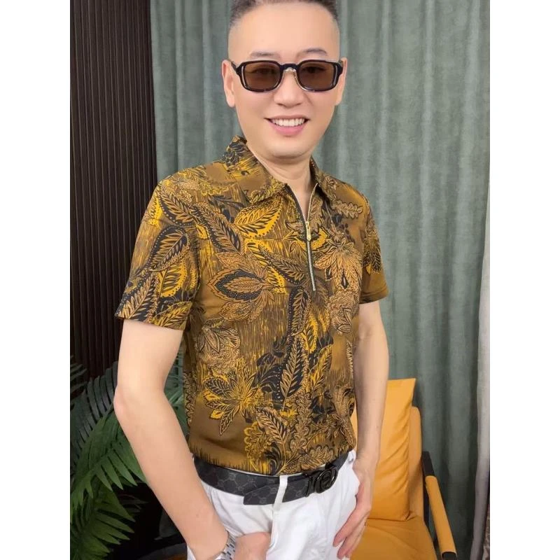 T恤印花精神小伙百搭短袖帅气修身立领夏季男士潮流短袖t恤