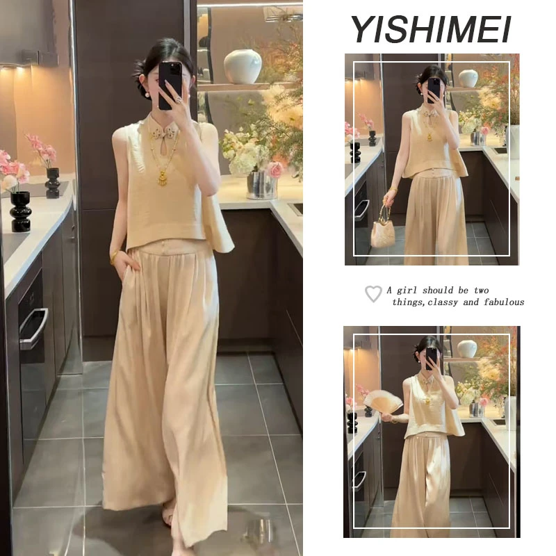 夏季温柔系穿搭女2025新款气质无袖上衣百搭休闲裤时尚两件套