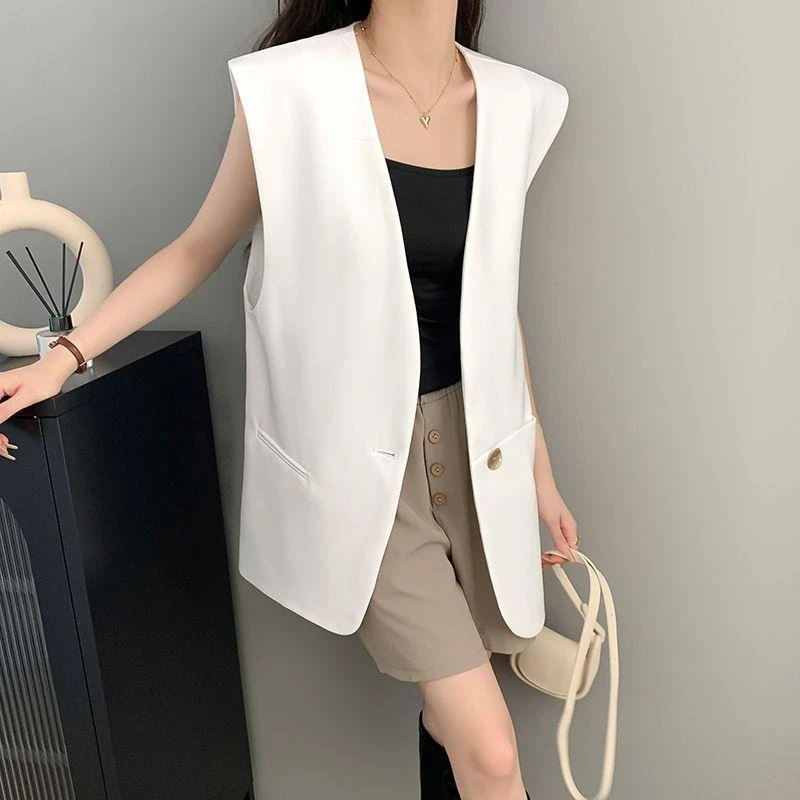 小众设计西装马甲女中长款韩版宽松时尚坎肩外搭背心马夹无袖外套