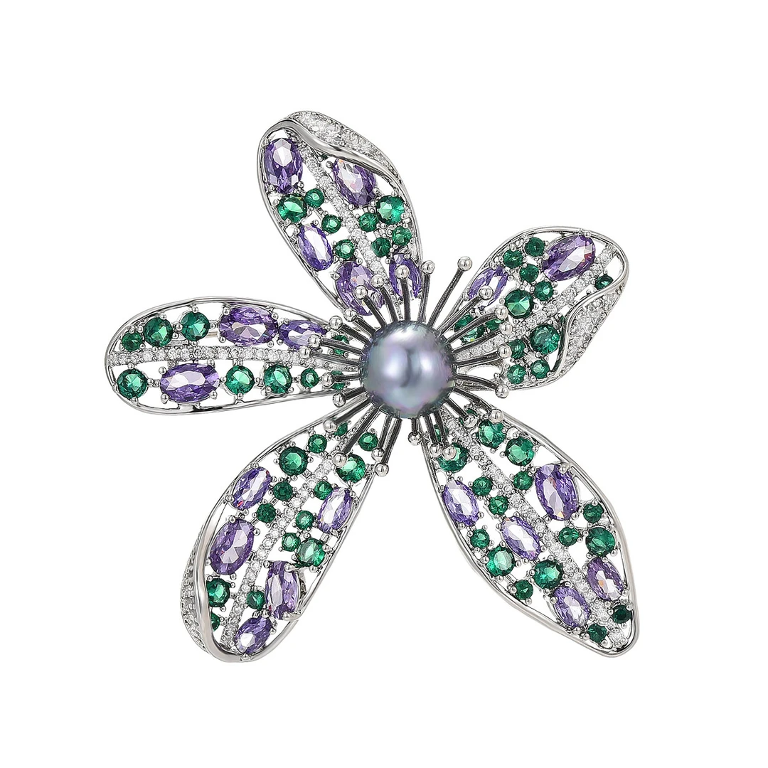 铜合金锆石胸针 32811彩色花卉胸针饰品精致胸花轻奢时尚百搭经典