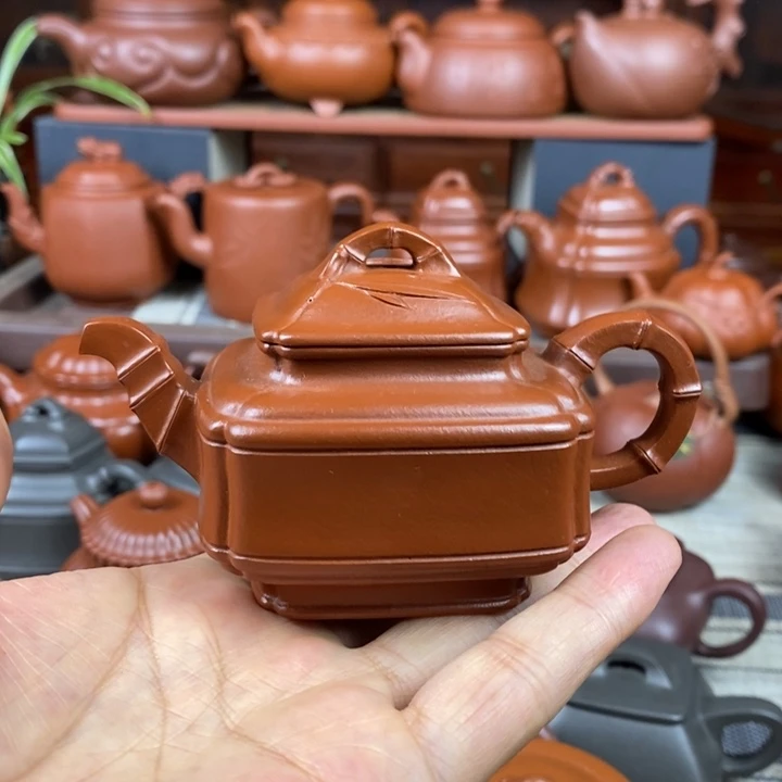 茶壶紫砂四方竹鼓150-330cc原矿赵庄朱泥特价