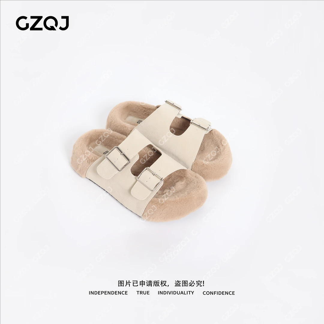 老琴私服  百搭厚底休闲勃肯毛毛拖鞋女2025新款  5825