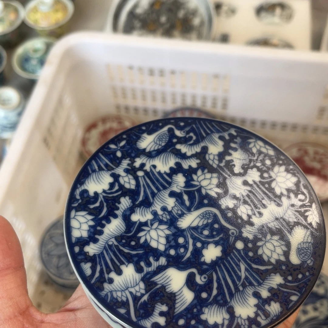 瓷片景德镇青花一路连科盖置