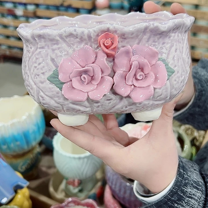 有孔.凑满10元发货多肉陶瓷花盆！