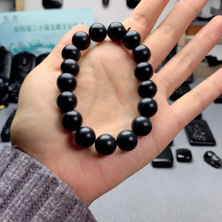 和田玉（墨玉）未镶嵌手串特价12mm