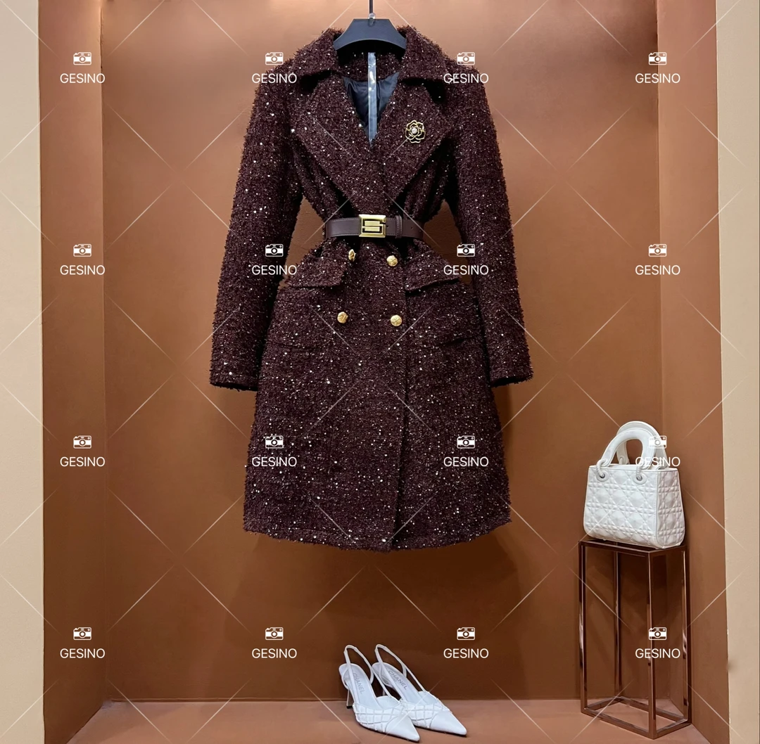 【丽】秋冬气质小香风时尚设计师中长款外套 QD-2025571