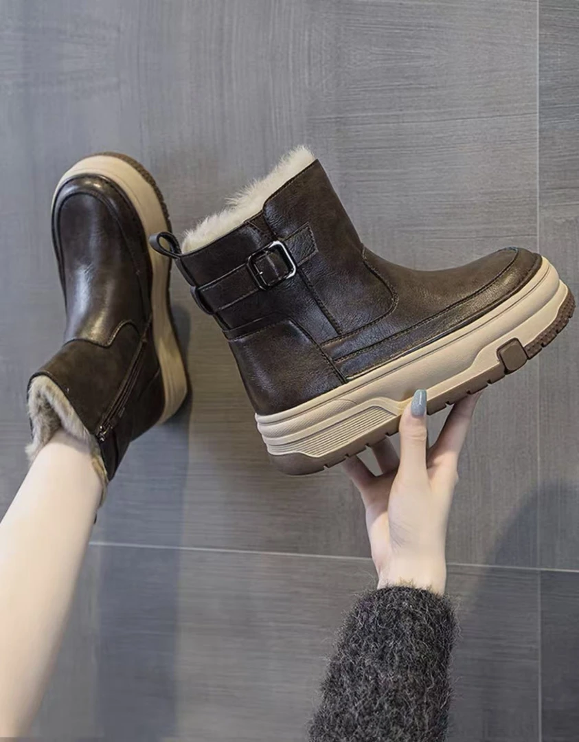 【设计师】新款女士加绒雪地靴冬季增高防水防滑保暖