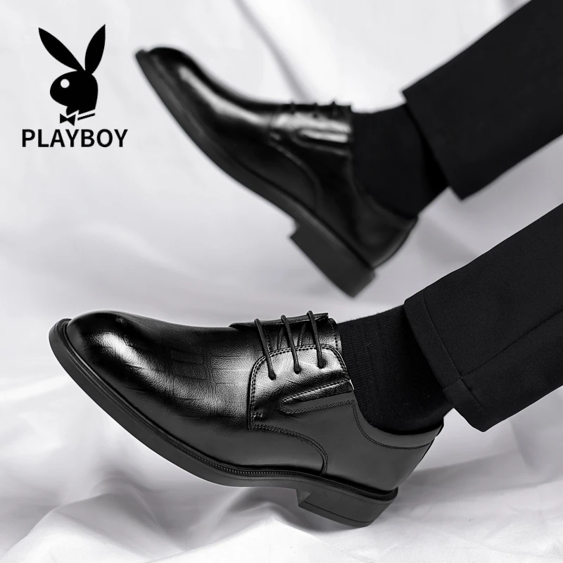 花花公子皮鞋男士2025秋季新款真皮商务正装男款内增高结婚新郎鞋