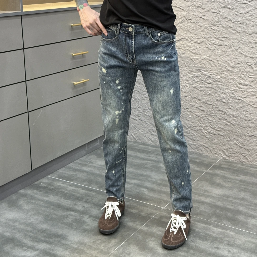 2025春季新款时尚休闲百搭泼墨男士薄款牛仔裤XZ17