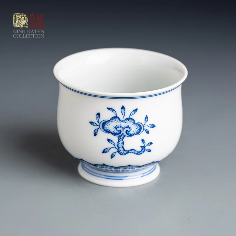 玖廷景德镇陶瓷茶杯手绘青花瓷功夫茶具品茗杯高档薄胎主人杯灵芝