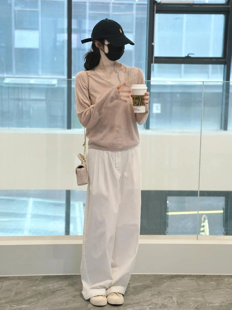 【秋风软甜】INS风韩系简约温柔风针织上衣显瘦减龄白色西装裤套装