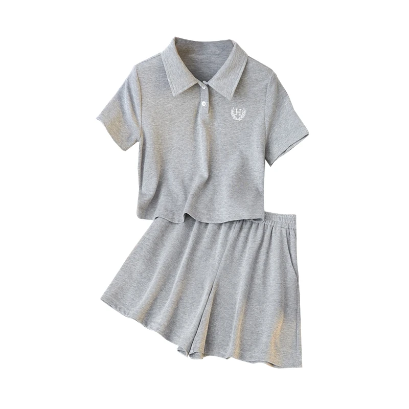 她池2025夏季新款女装上衣搭短裤休闲两件套时尚套装T42B1509NA