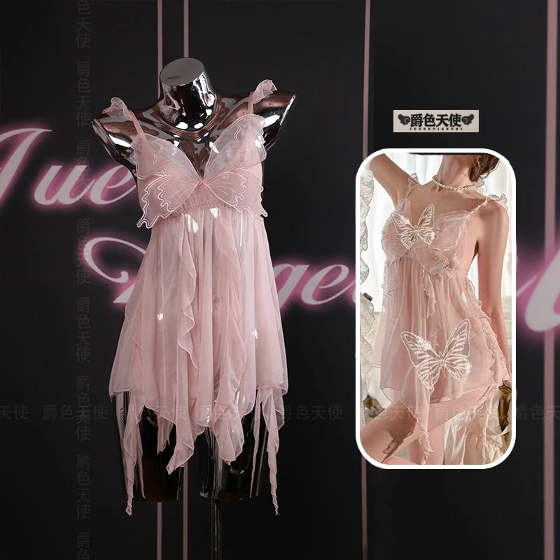 【爵色天使】（80-160斤）温柔吊带睡裙慵懒网纱连衣裙纯欲连衣裙睡衣