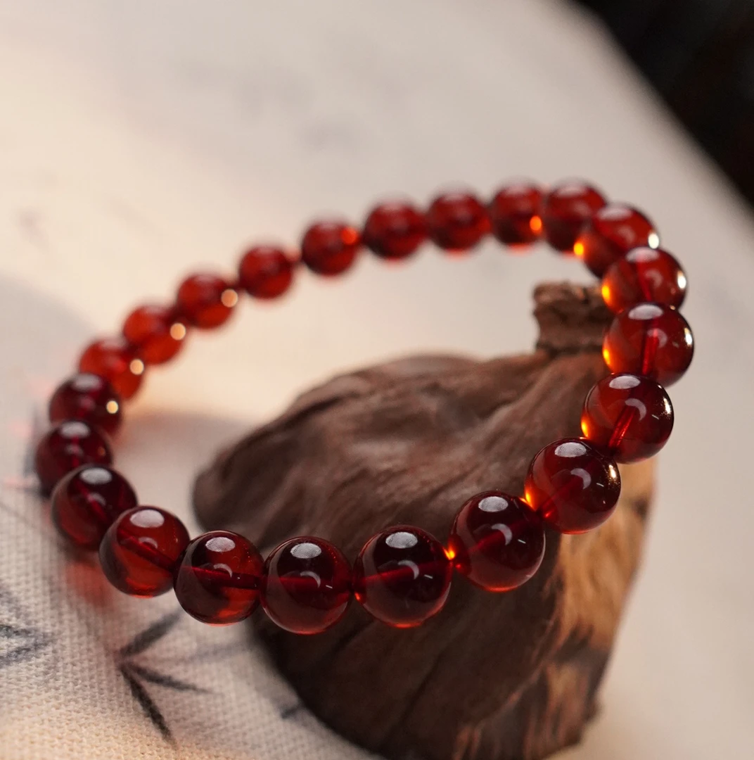 天然珠宝7+天然缅甸琥珀圆珠手串单圈时尚轻奢经典百搭