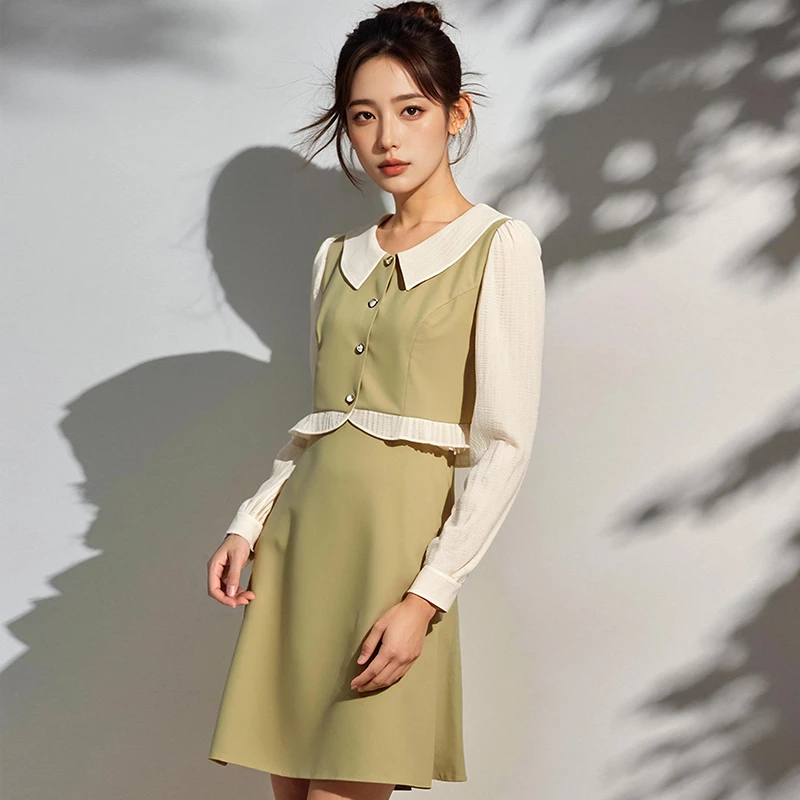 奢姿2025年春季新款大码女装胖妹妹显瘦温柔风时尚假两件连衣裙