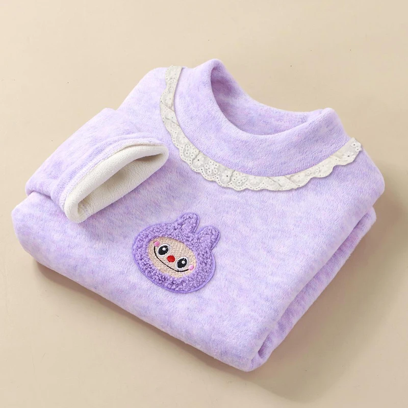 儿童新款炫彩银狐绒加厚打底上衣内穿加绒保暖男女童秋冬中大童T