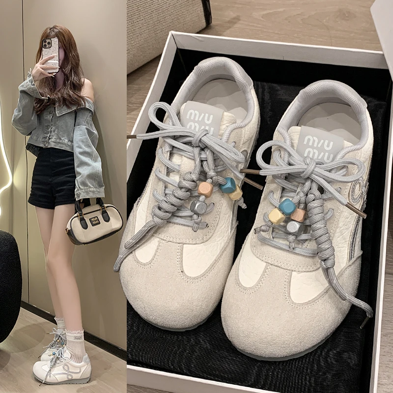 新款欧洲站德训鞋女鞋休闲鞋2025早秋小白鞋拼色运动鞋女款阿甘鞋