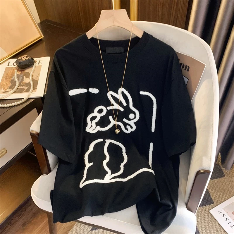 设计兔子T恤女夏新款时尚减龄半袖上衣 8270