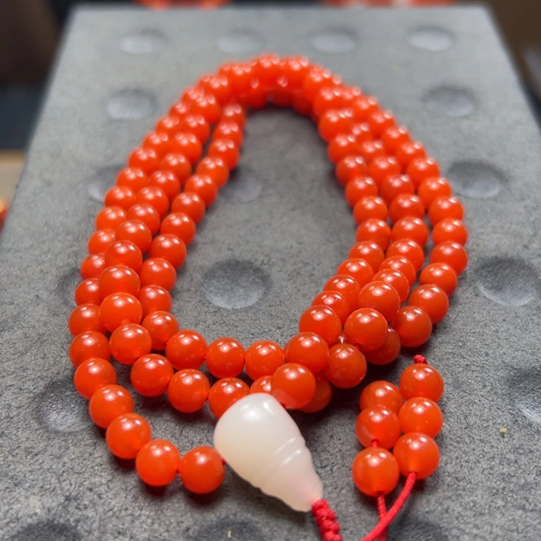 南红玛瑙杨柳三眼井料南红佛珠尺寸6mm未镶嵌