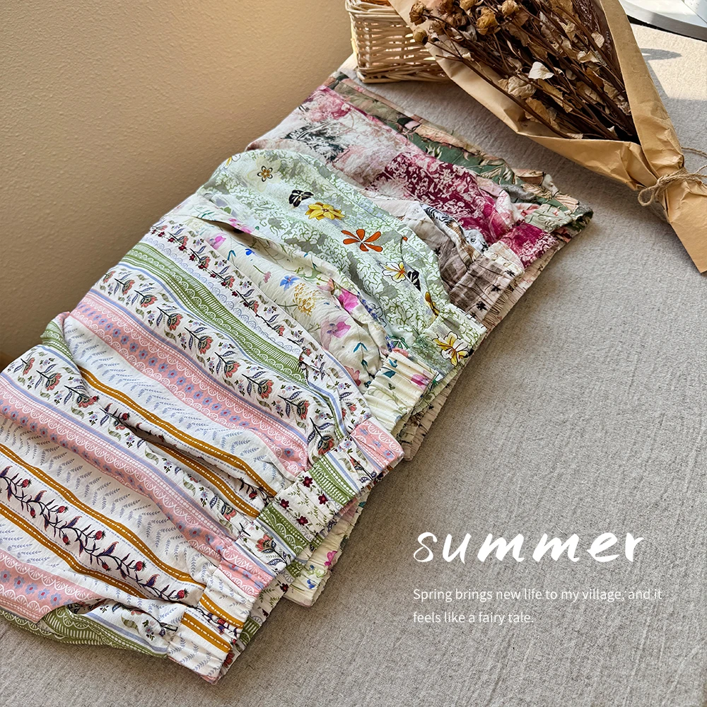 【千趣度】80053女童夏季休闲阔腿裤2025儿童亲子印花加宽裙裤宽松