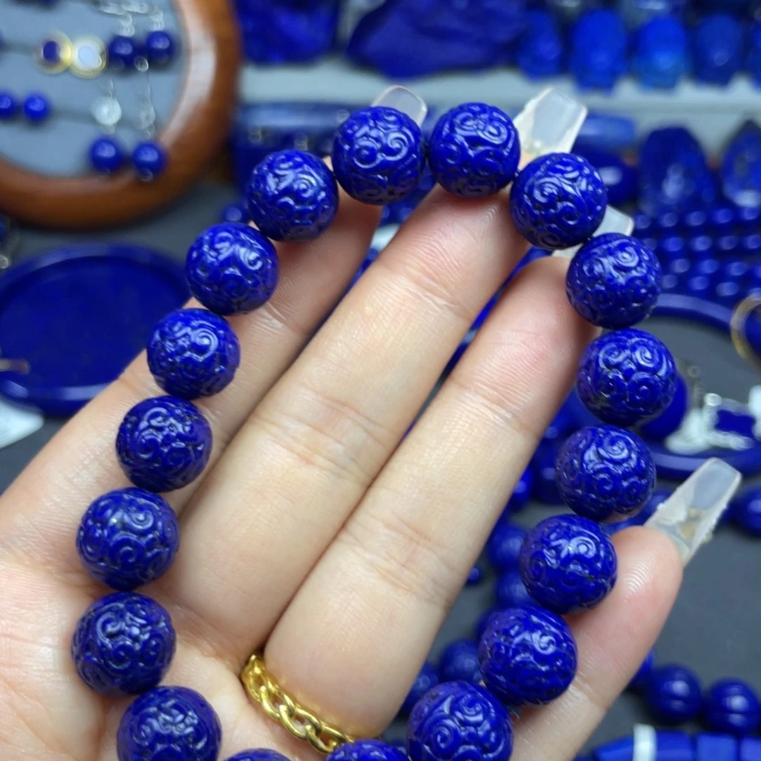 青金石未镶嵌回纹手串11+