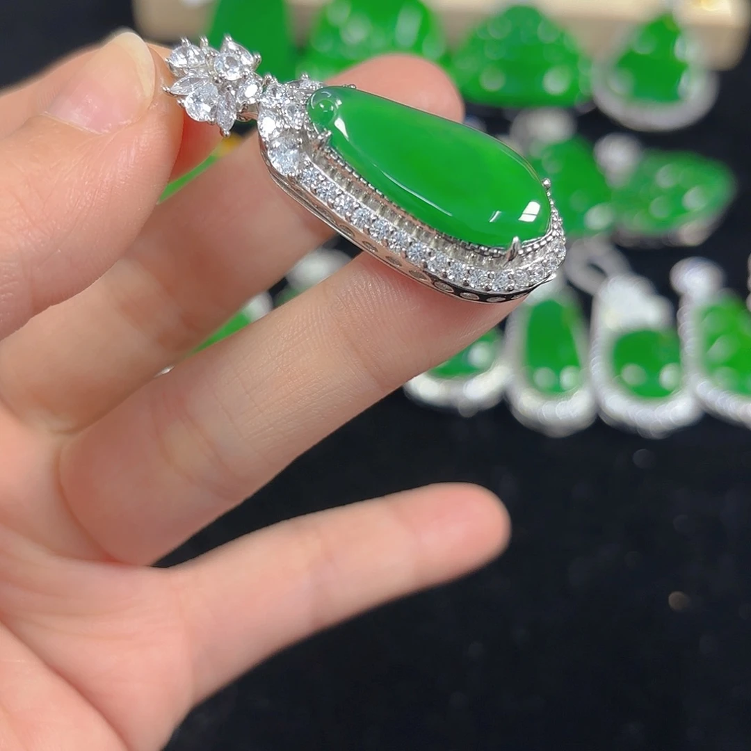 翡翠银S925镶嵌吊坠(不含链)