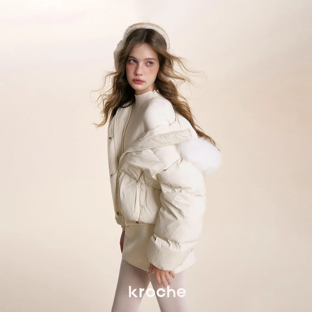 Kroche 25aw 90白鸭绒 温暖泡芙 可拆卸毛领连帽羽绒服保暖短外套