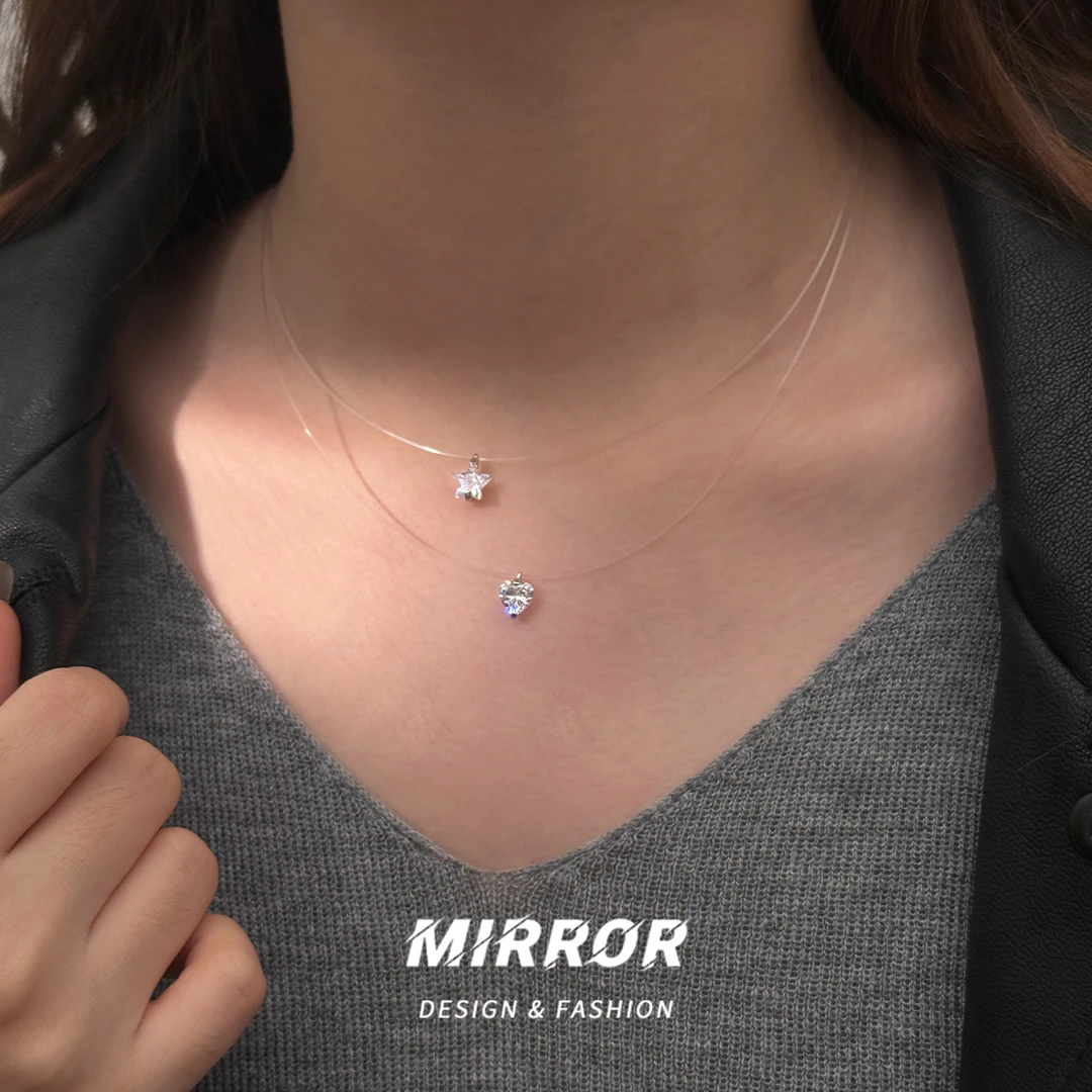 小麋人 坠链均足银 CX5967星星爱心鱼线项链女项链气质时尚个性