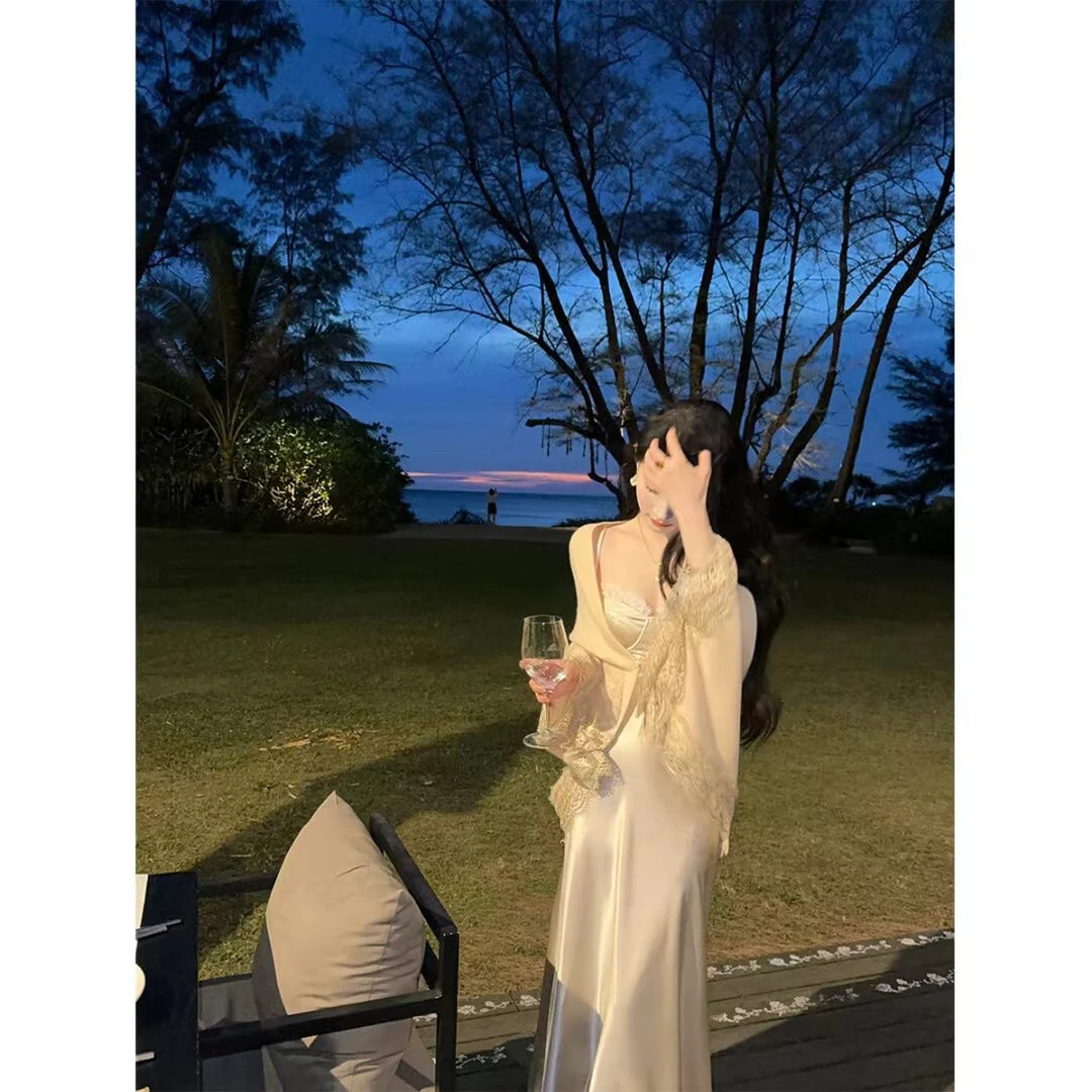 性感辣妹气质披肩外套女2025春夏新款高级感显瘦吊带连衣裙长裙子