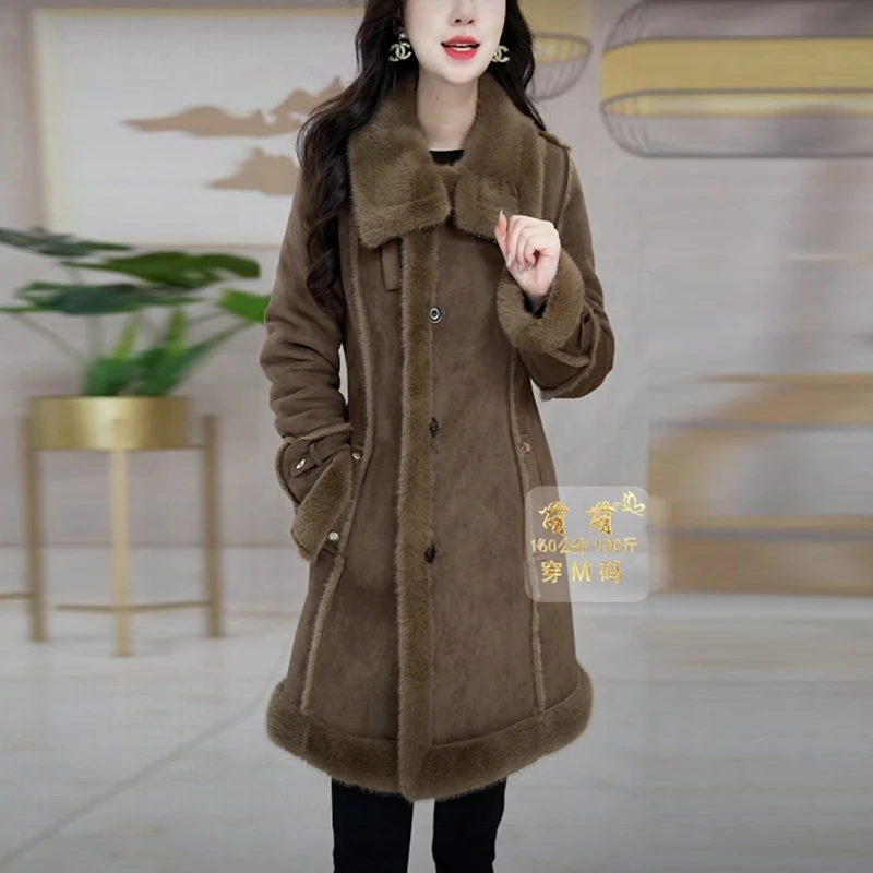 高级感冬季皮毛一体外套女装爆款新款时尚气质显瘦高档中长款大衣