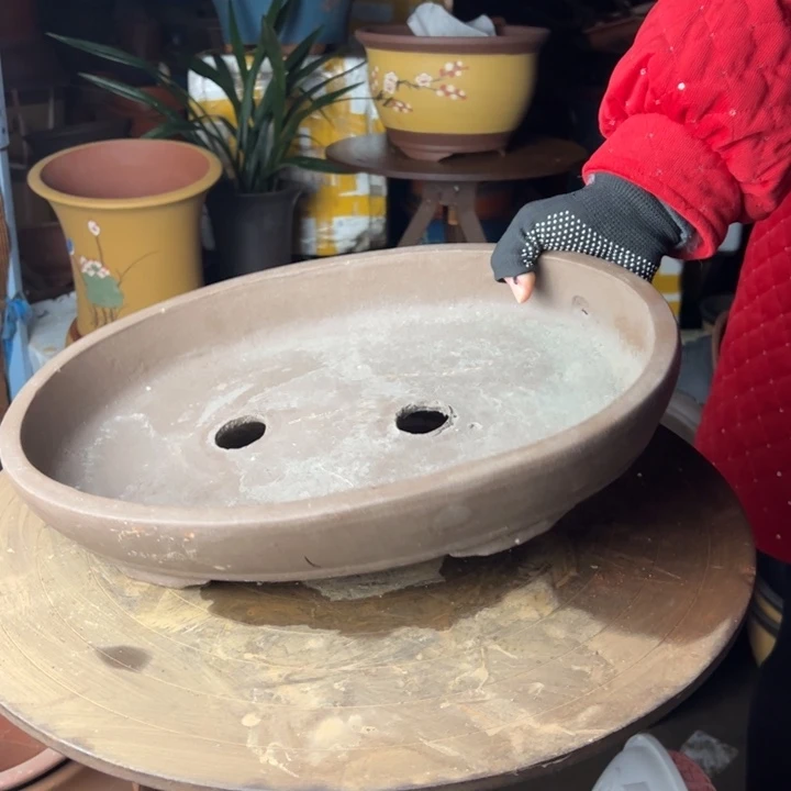 紫砂30有孔椭圆花盆华欧