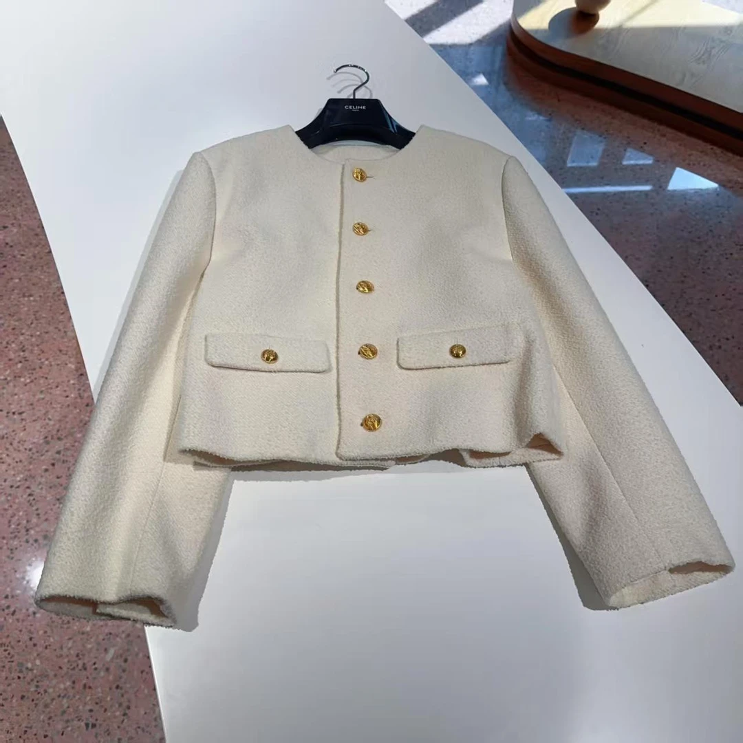 未使用 Celine/思琳 羊毛小香风金扣上衣 38码 公价29500
