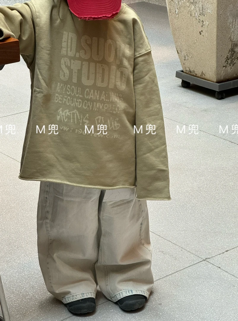 SUOYI卷边设计字母印花男女同款儿童卫衣